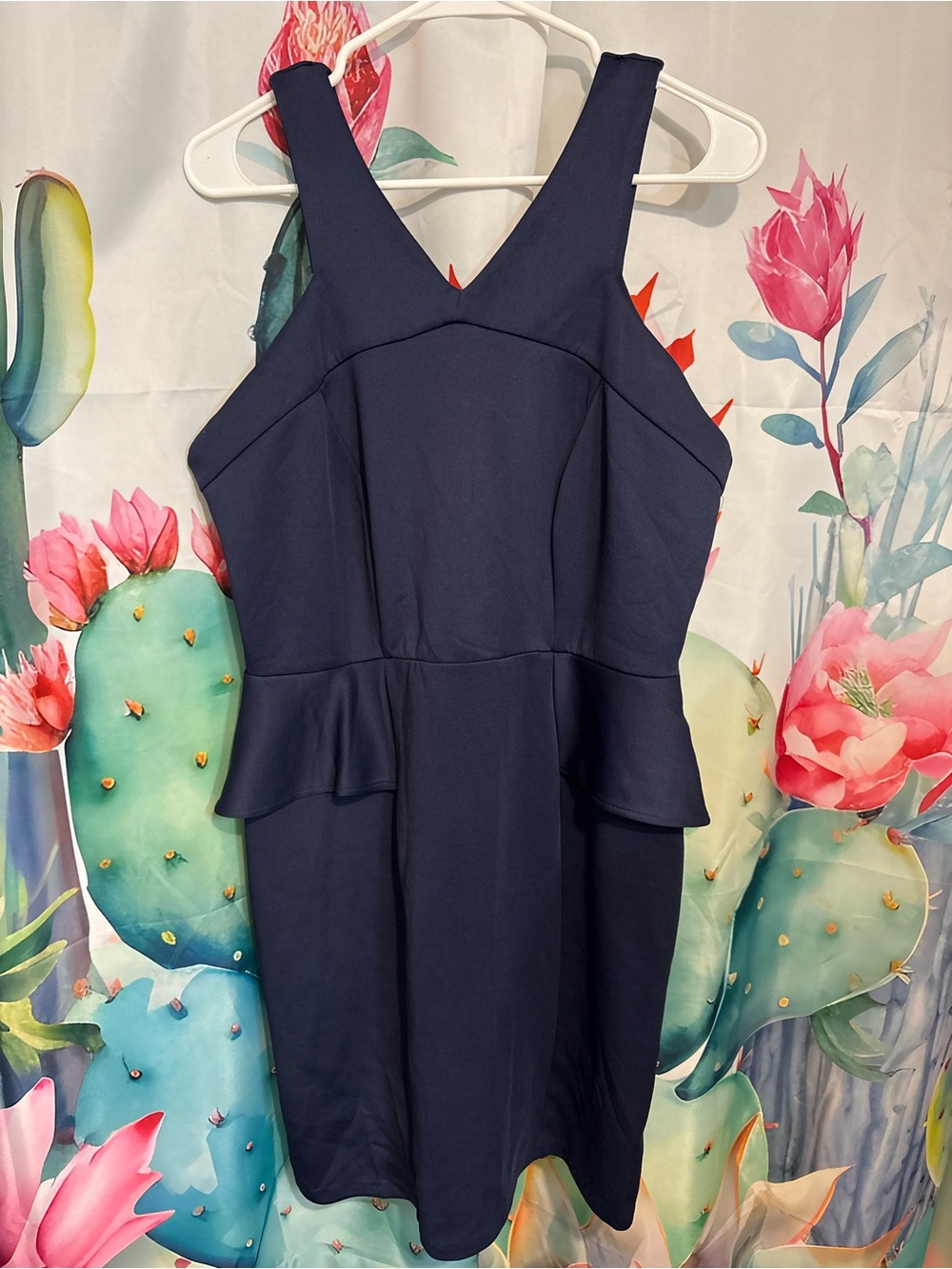 Wrapper Womens 12 Navy Solid Dress V-Neck Sleeveless Ruffle